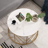 Round Coffee Table with Metal Side Table for Living Room