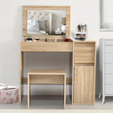 Flip Up Mirror Dressing Table With Storage & Stool